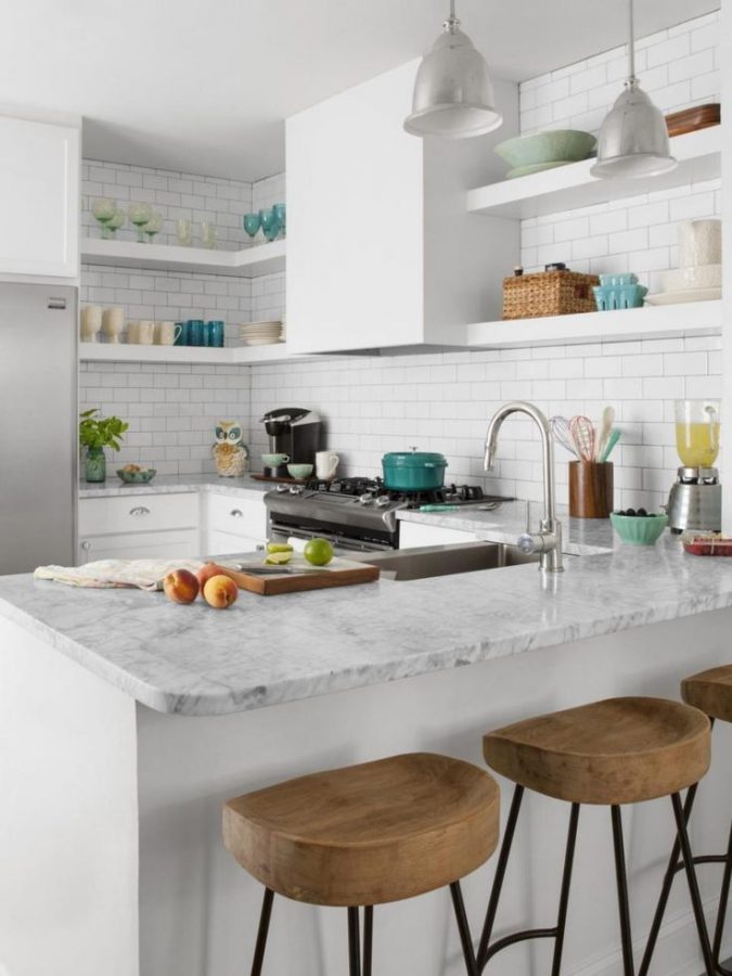 small-white-kitchens-with-open-cabinets-and-colorful-dishware-675x900 10 Outdated Kitchen Trends to Avoid in 2018