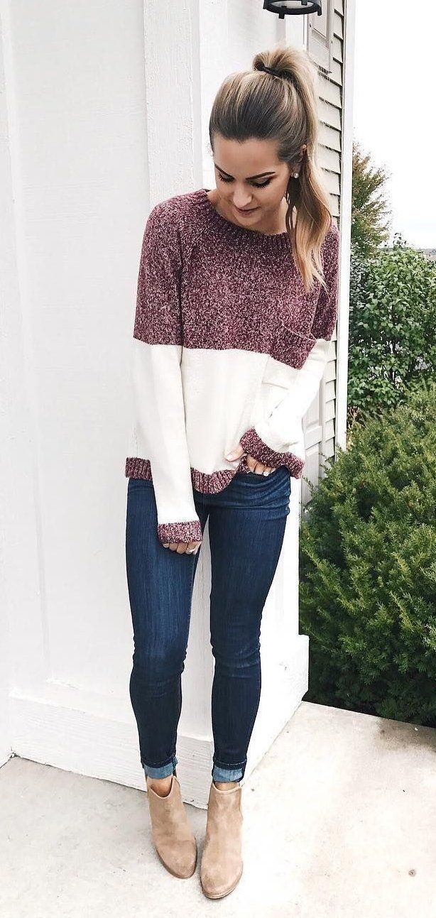 Sweater and jeans. 120+ Fashion Trends and Looks for College Students - 1