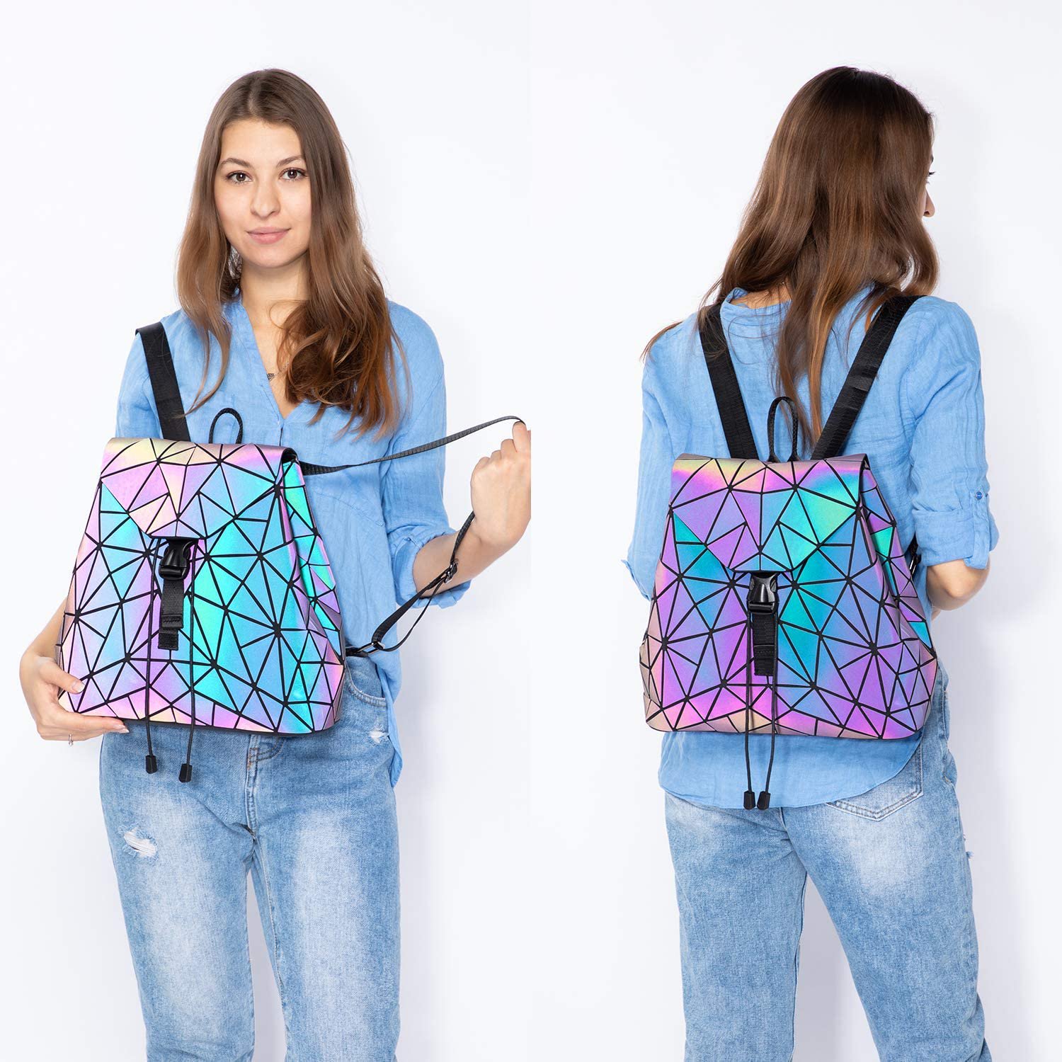 Geometric Luminous’ Holographic Backpack.