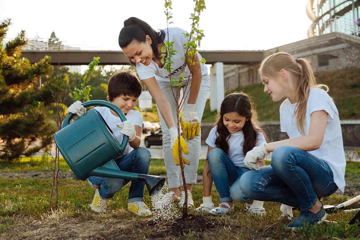 family Engaging in community service