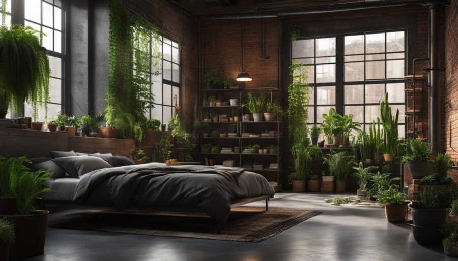 bedroom plants in an industrial setting