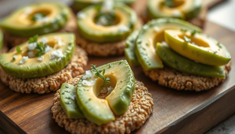 whole-grain crackers with avocado