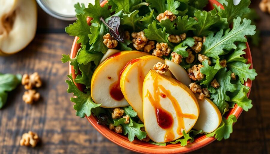 Arugula, pear, and walnut salad