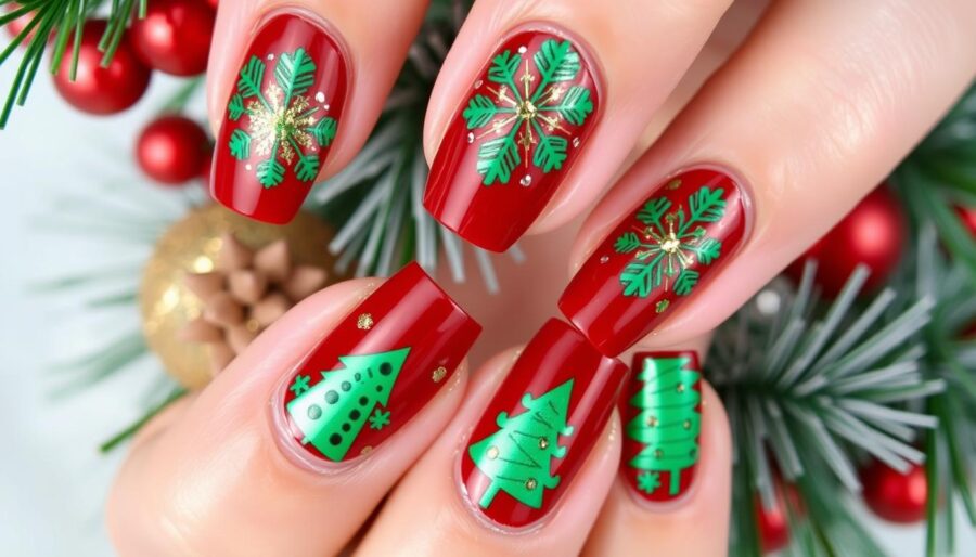 classic red and green nail designs