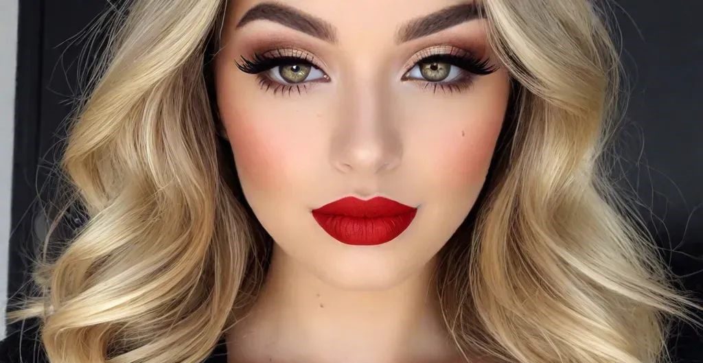 Christmas Makeup Look Classic Red Lip with Gold Eyeshadow Top Christmas Makeup Look Ideas - 3