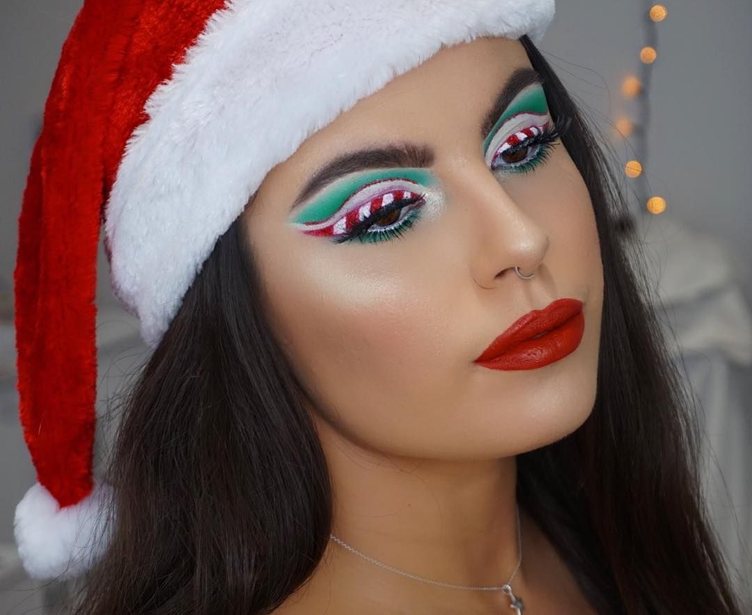 christmas makeup Candy Cane Inspired Eye Makeup Top Christmas Makeup Look Ideas - 7