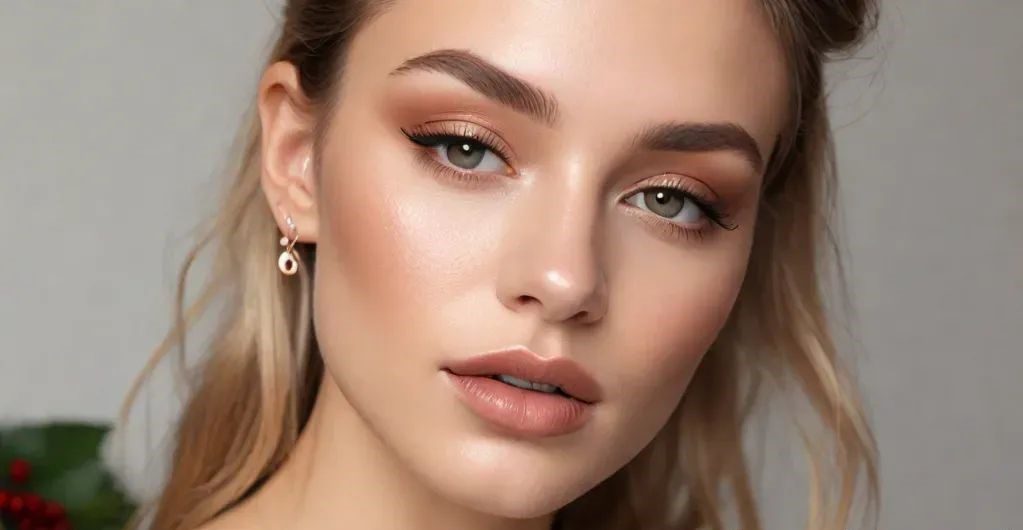 christmas makeup Minimalist Nude Glow for Intimate Gatherings Top Christmas Makeup Look Ideas - 9