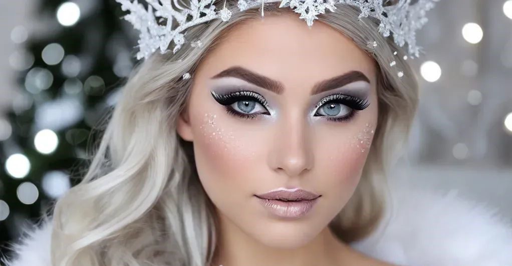 christmas makeup Snow Queen Look with Silver Sparkles Top Christmas Makeup Look Ideas - 11