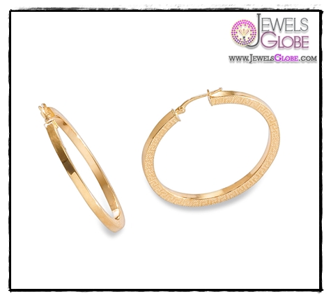 Yellow 14k Gold Flat Design Hoop Earrings